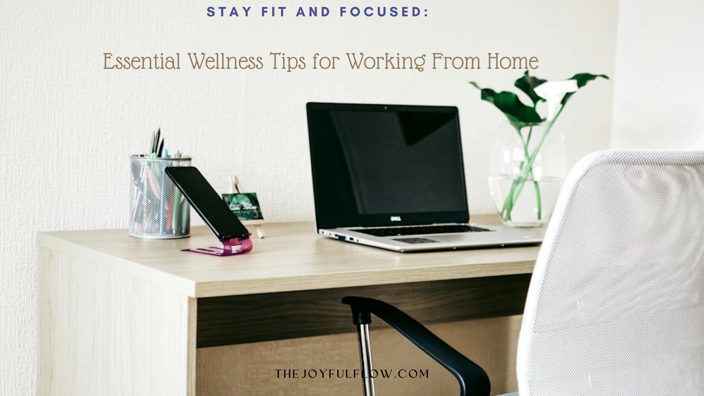 A serene home office setup with natural light, plants, and an ergonomic chair, symbolizing a healthy and productive remote work environment after following working from home tips.