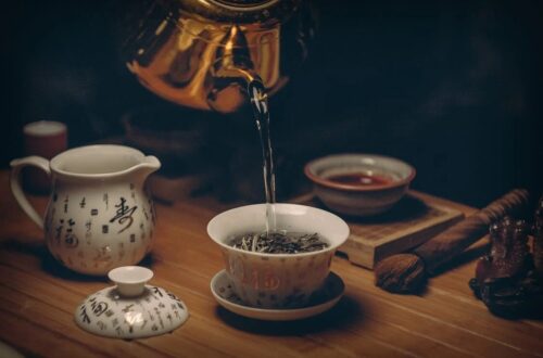 Beautiful tea setup with various leaves.